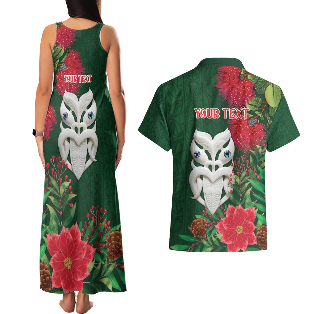 Maori Wheku Meri Kirihimete Personalised Couples Matching Tank Maxi Dress and Hawaiian Shirt All Green Indigenous Maori Motif - Polynesian Pride