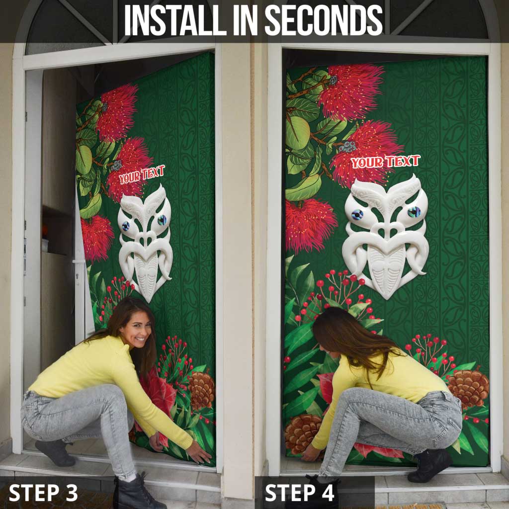 Maori Wheku Meri Kirihimete Personalised Door Cover All Green Indigenous Maori Motif - Polynesian Pride