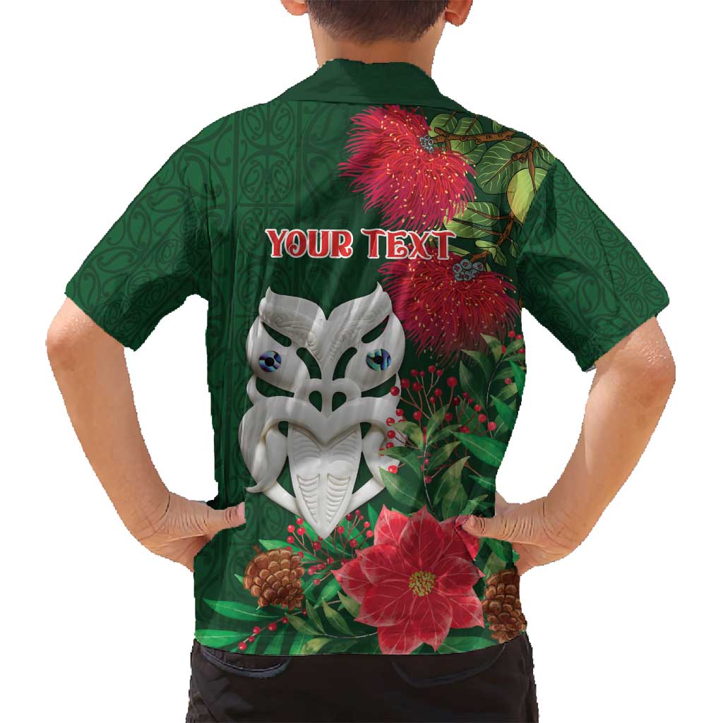 Maori Wheku Meri Kirihimete Personalised Family Matching Off Shoulder Maxi Dress and Hawaiian Shirt All Green Indigenous Maori Motif - Polynesian Pride