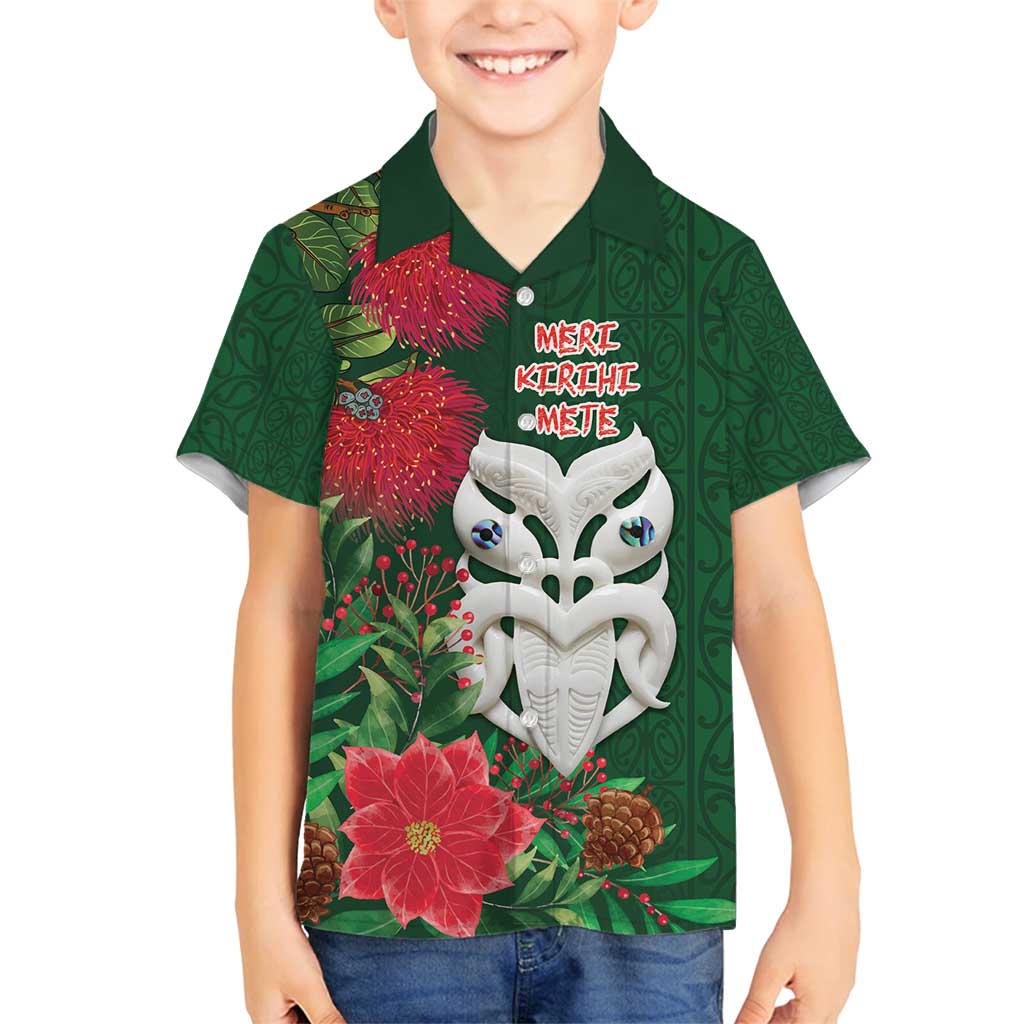 Maori Wheku Meri Kirihimete Personalised Family Matching Off Shoulder Maxi Dress and Hawaiian Shirt All Green Indigenous Maori Motif - Polynesian Pride