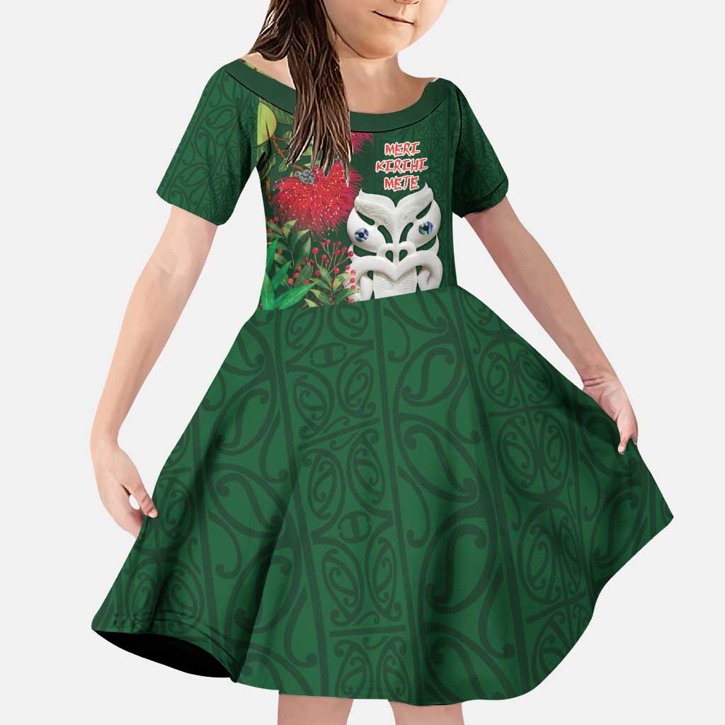 Maori Wheku Meri Kirihimete Personalised Family Matching Puletasi and Hawaiian Shirt All Green Indigenous Maori Motif - Polynesian Pride