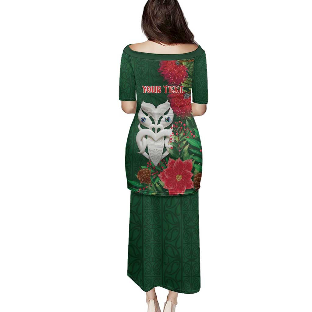 Maori Wheku Meri Kirihimete Personalised Family Matching Puletasi and Hawaiian Shirt All Green Indigenous Maori Motif - Polynesian Pride