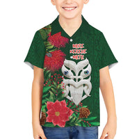 Maori Wheku Meri Kirihimete Personalised Family Matching Short Sleeve Bodycon Dress and Hawaiian Shirt All Green Indigenous Maori Motif - Polynesian Pride