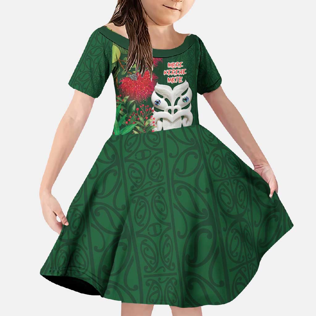 Maori Wheku Meri Kirihimete Personalised Family Matching Tank Maxi Dress and Hawaiian Shirt All Green Indigenous Maori Motif - Polynesian Pride