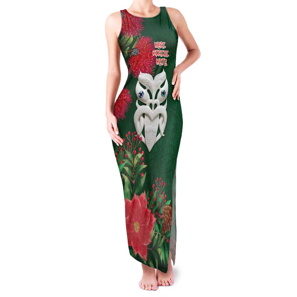 Maori Wheku Meri Kirihimete Personalised Family Matching Tank Maxi Dress and Hawaiian Shirt All Green Indigenous Maori Motif - Polynesian Pride