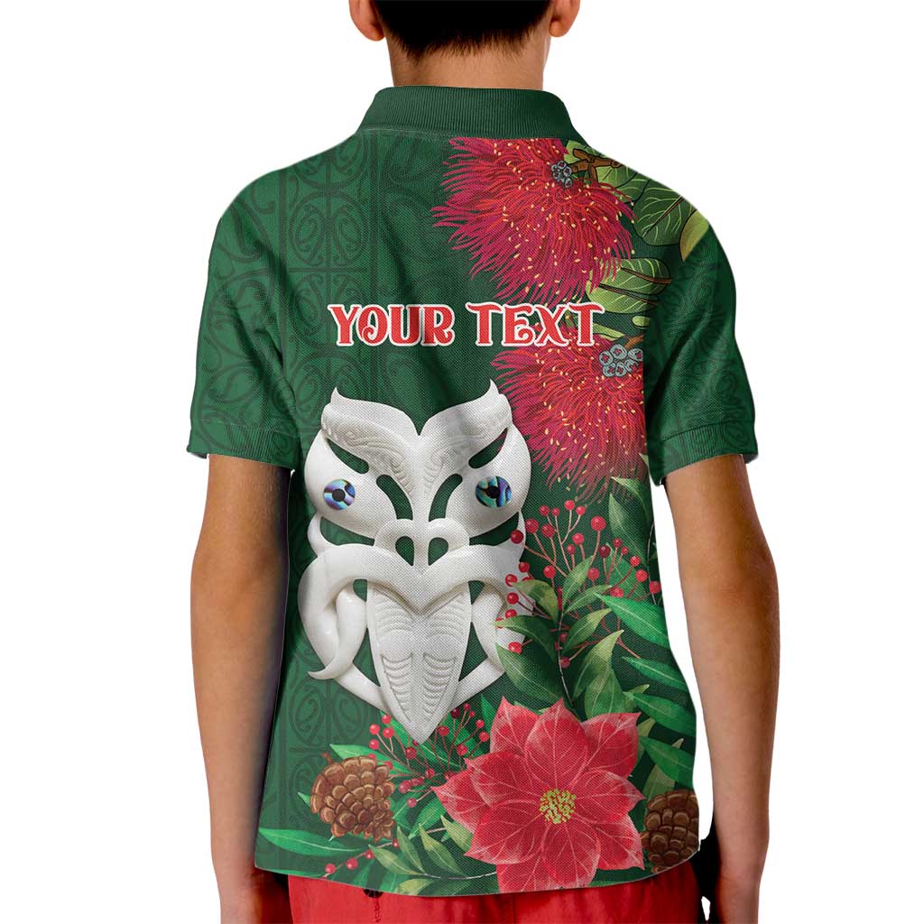 Maori Wheku Meri Kirihimete Personalised Kid Polo Shirt All Green Indigenous Maori Motif - Polynesian Pride