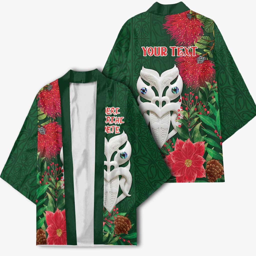 Maori Wheku Meri Kirihimete Personalised Kimono All Green Indigenous Maori Motif - Polynesian Pride