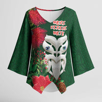 Maori Wheku Meri Kirihimete Personalised Kimono Sleeve Blouse All Green Indigenous Maori Motif - Polynesian Pride