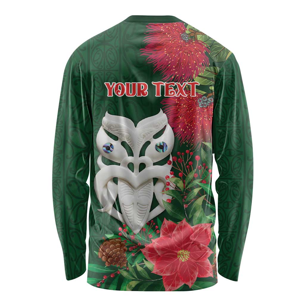 Maori Wheku Meri Kirihimete Personalised Long Sleeve Shirt All Green Indigenous Maori Motif - Polynesian Pride
