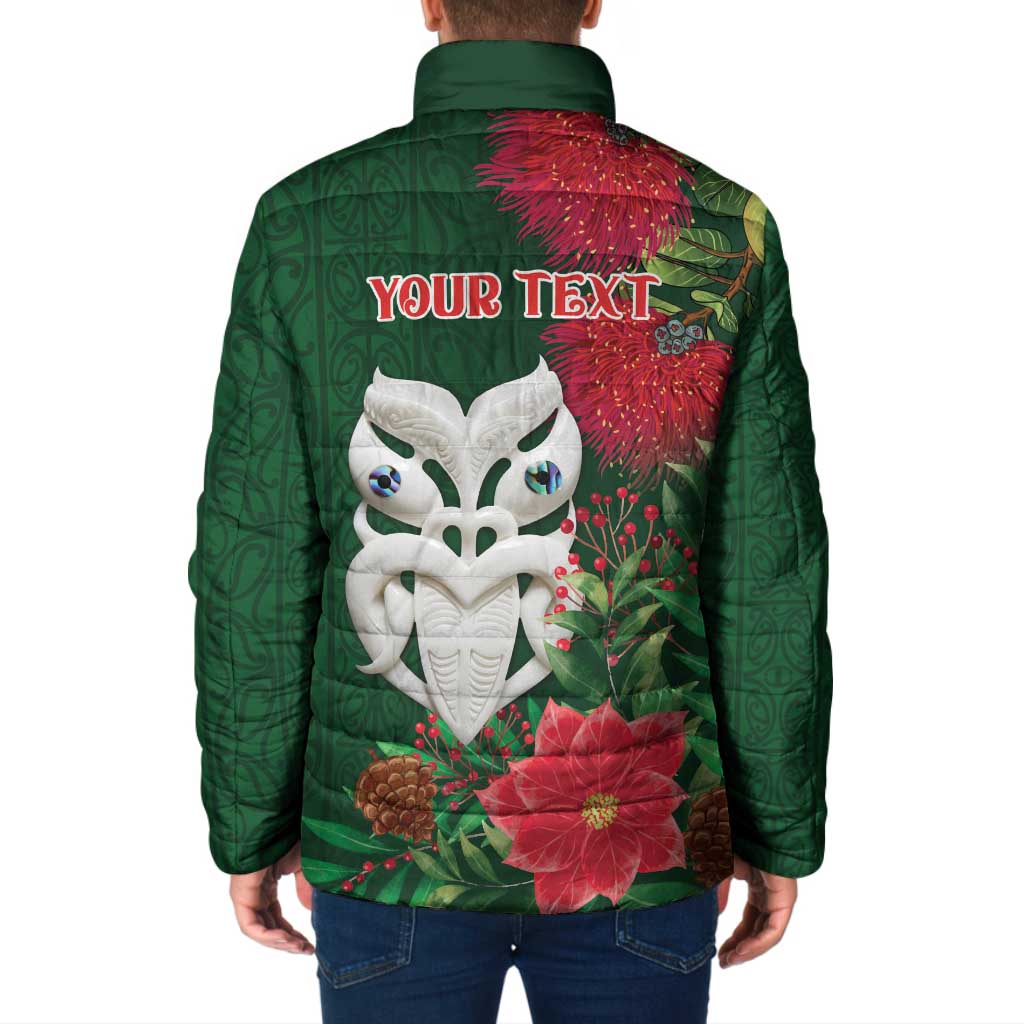 Maori Wheku Meri Kirihimete Personalised Padded Jacket All Green Indigenous Maori Motif - Polynesian Pride