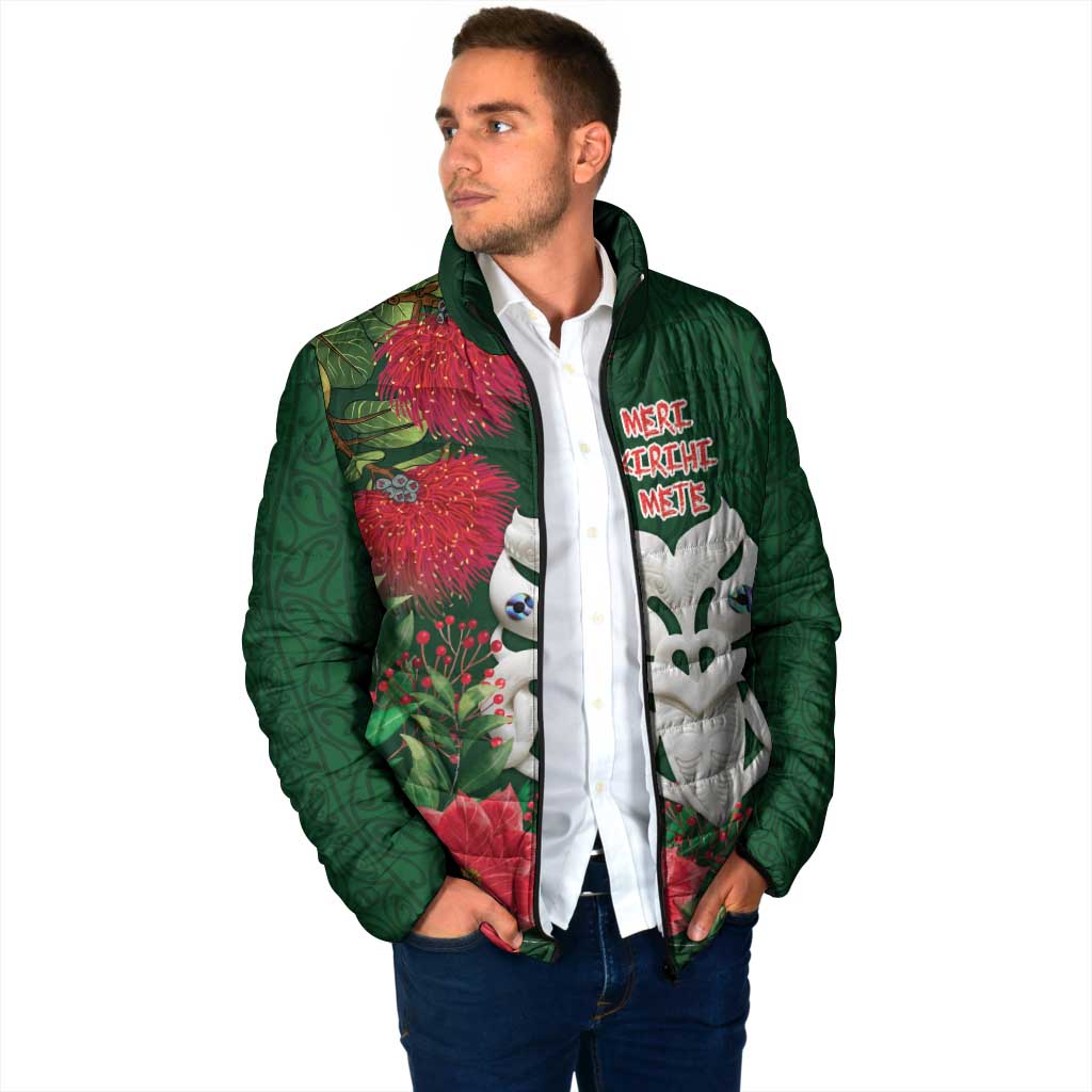 Maori Wheku Meri Kirihimete Personalised Padded Jacket All Green Indigenous Maori Motif - Polynesian Pride