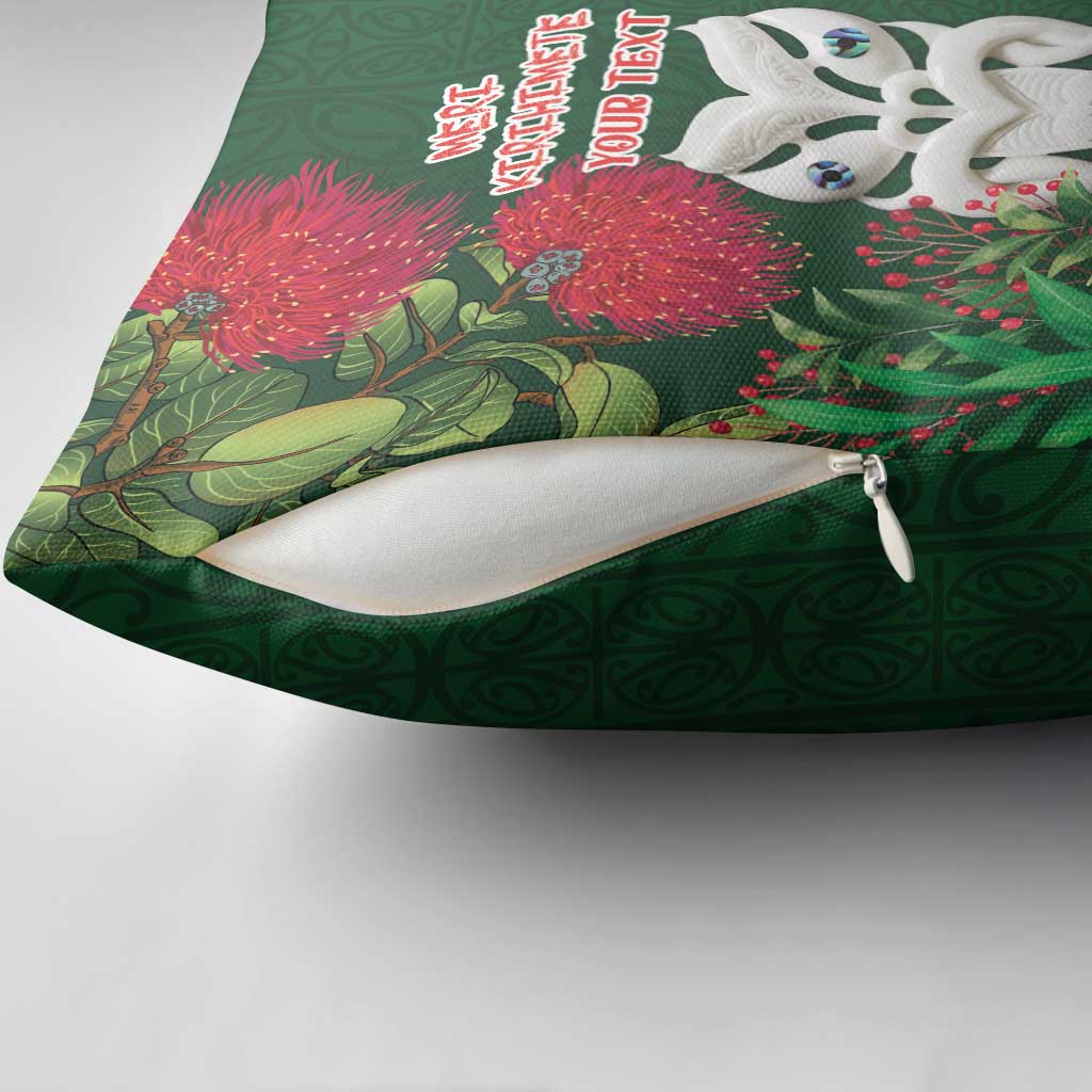 Maori Wheku Meri Kirihimete Personalised Pillow Cover All Green Indigenous Maori Motif - Polynesian Pride