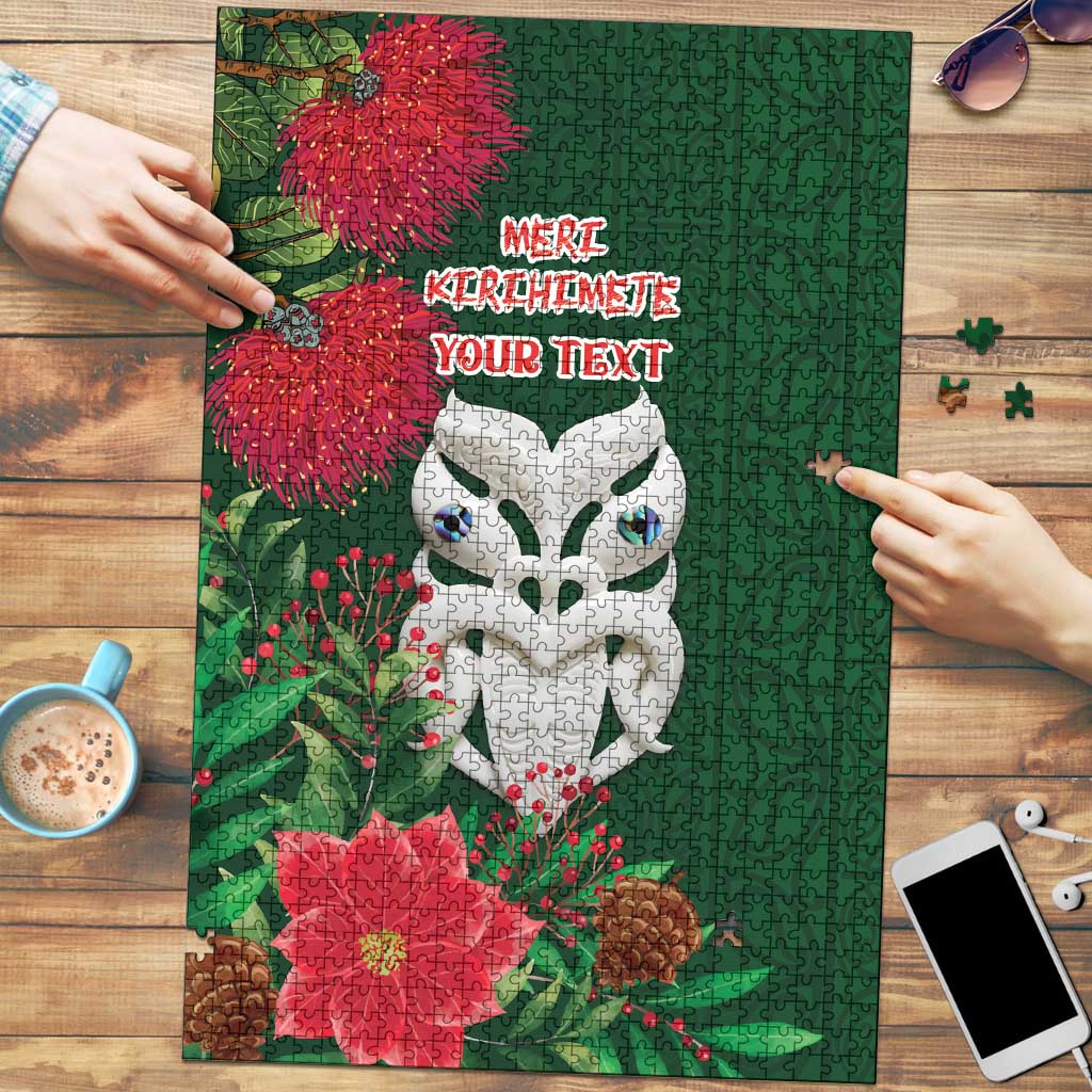 Maori Wheku Meri Kirihimete Personalised Puzzle All Green Indigenous Maori Motif LT9 Green - Polynesian Pride