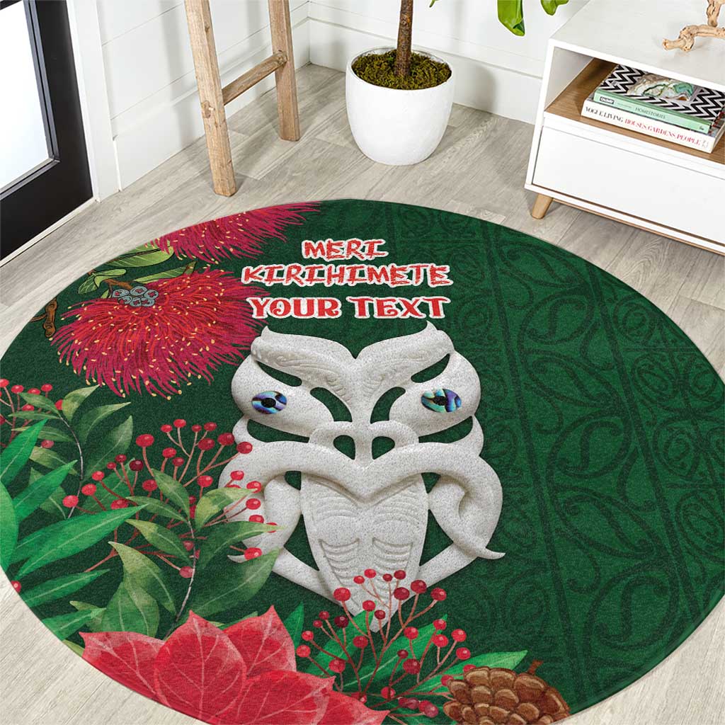 Maori Wheku Meri Kirihimete Personalised Round Carpet All Green Indigenous Maori Motif - Polynesian Pride