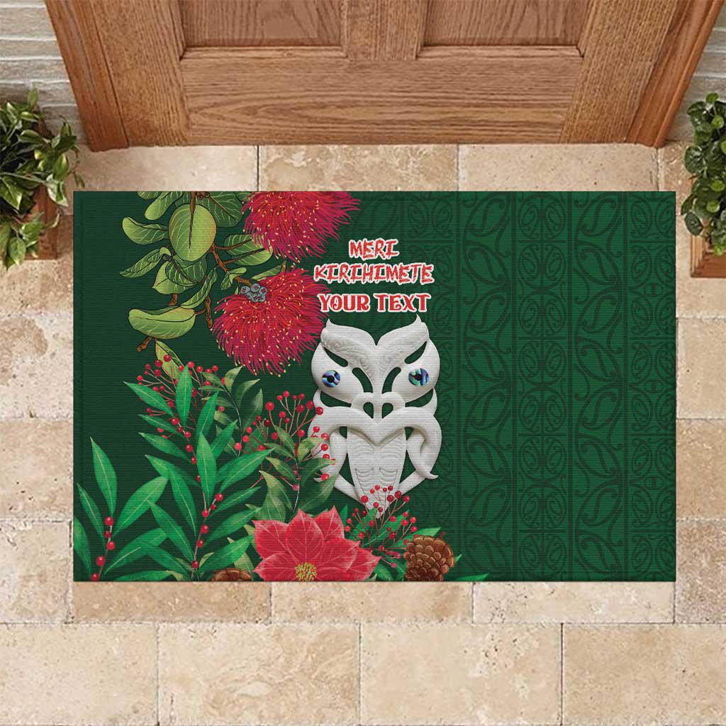 Maori Wheku Meri Kirihimete Personalised Rubber Doormat All Green Indigenous Maori Motif LT9 Green - Polynesian Pride
