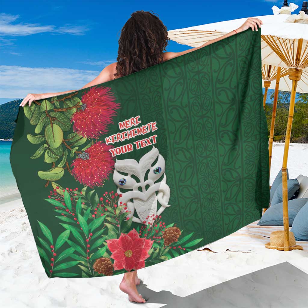 Maori Wheku Meri Kirihimete Personalised Sarong All Green Indigenous Maori Motif LT9 One Size 44 x 66 inches Green - Polynesian Pride