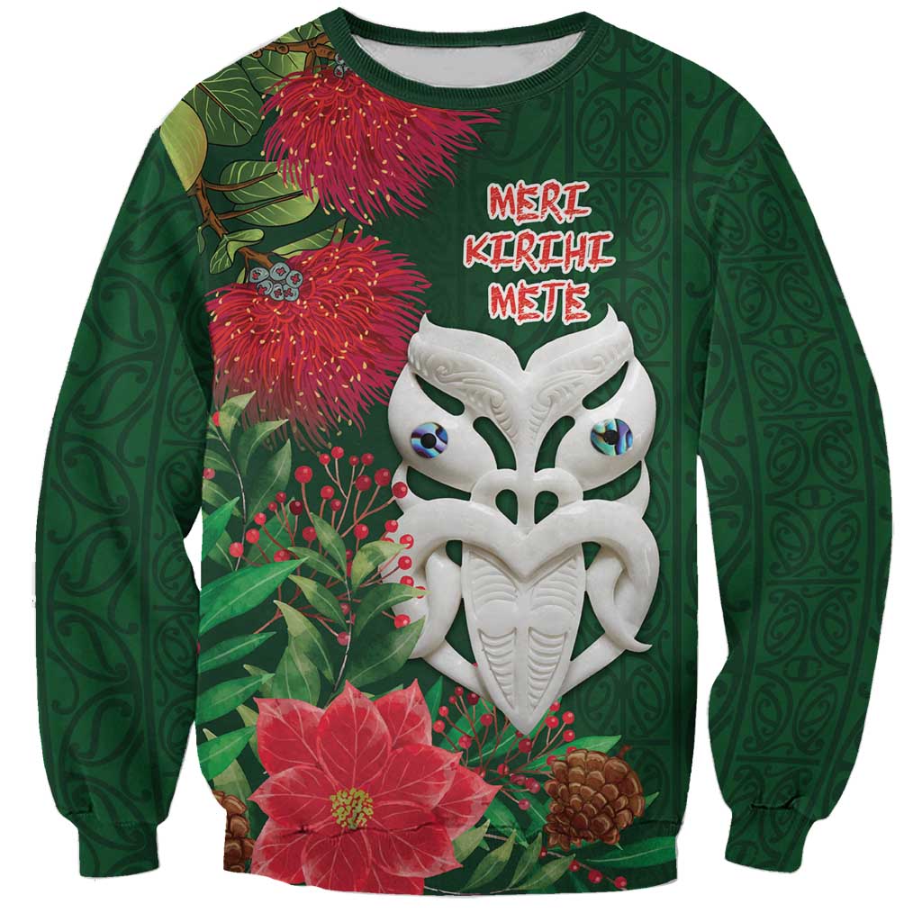 Maori Wheku Meri Kirihimete Personalised Sweatshirt All Green Indigenous Maori Motif LT9 Unisex Green - Polynesian Pride