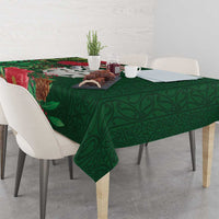 Maori Wheku Meri Kirihimete Personalised Tablecloth All Green Indigenous Maori Motif - Polynesian Pride