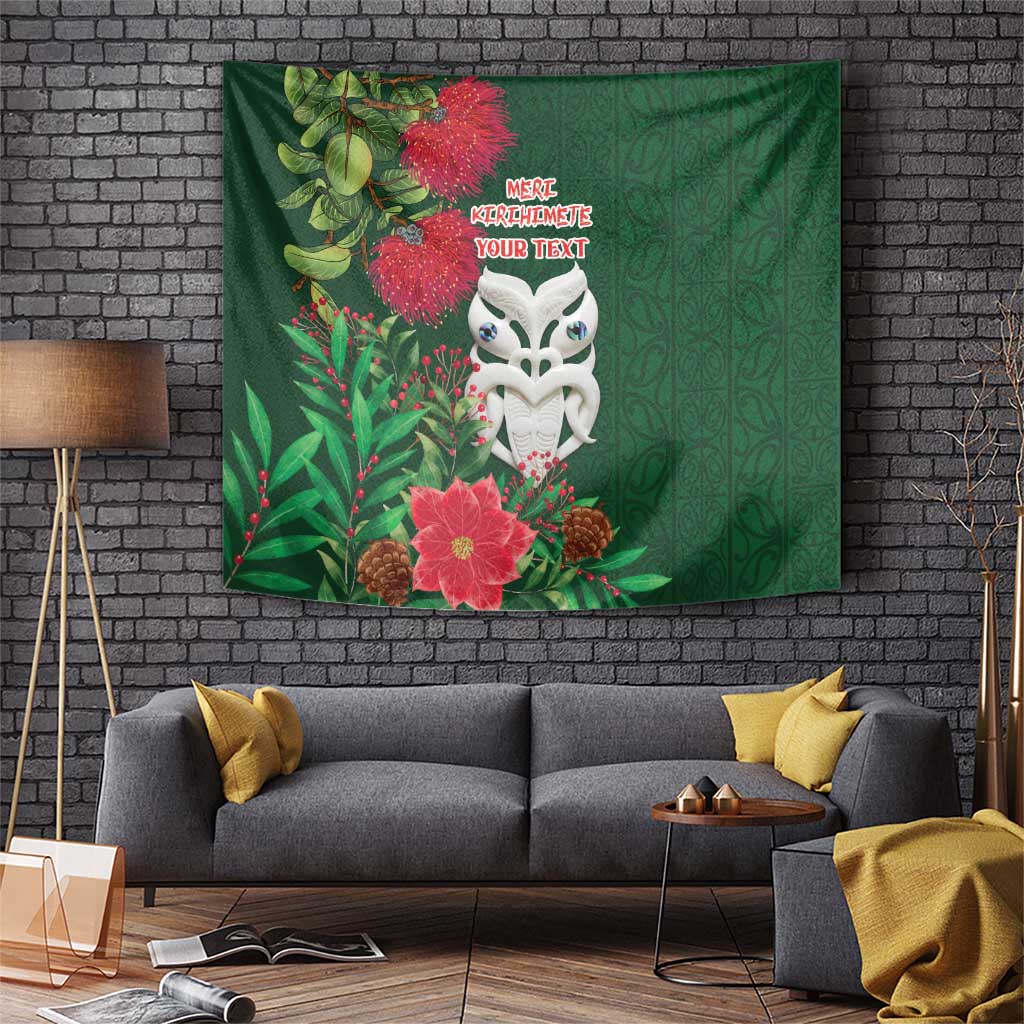 Maori Wheku Meri Kirihimete Personalised Tapestry All Green Indigenous Maori Motif LT9 Green - Polynesian Pride