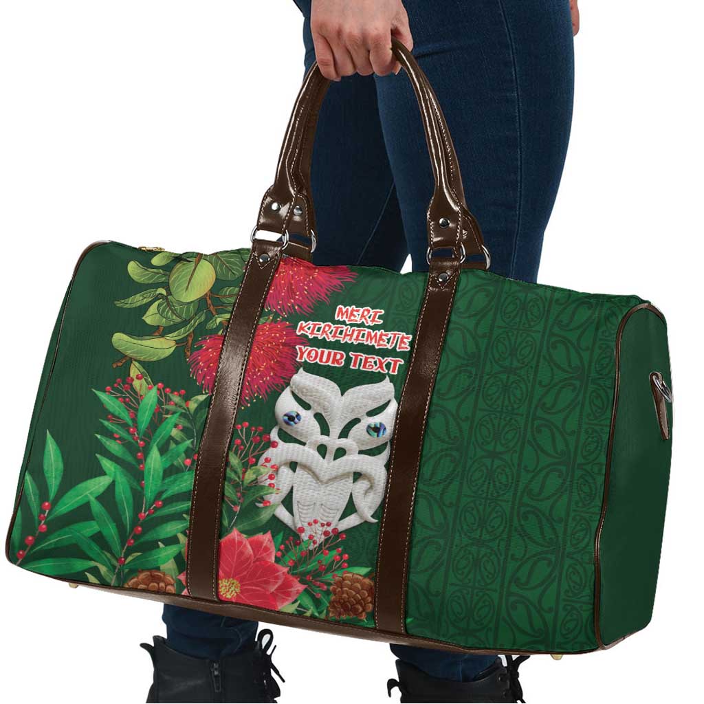 Maori Wheku Meri Kirihimete Personalised Travel Bag All Green Indigenous Maori Motif - Polynesian Pride