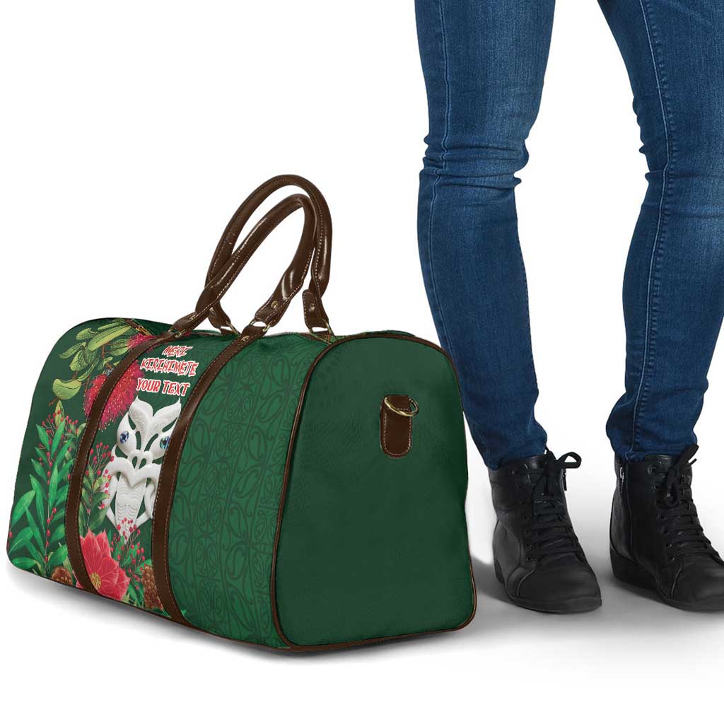 Maori Wheku Meri Kirihimete Personalised Travel Bag All Green Indigenous Maori Motif - Polynesian Pride