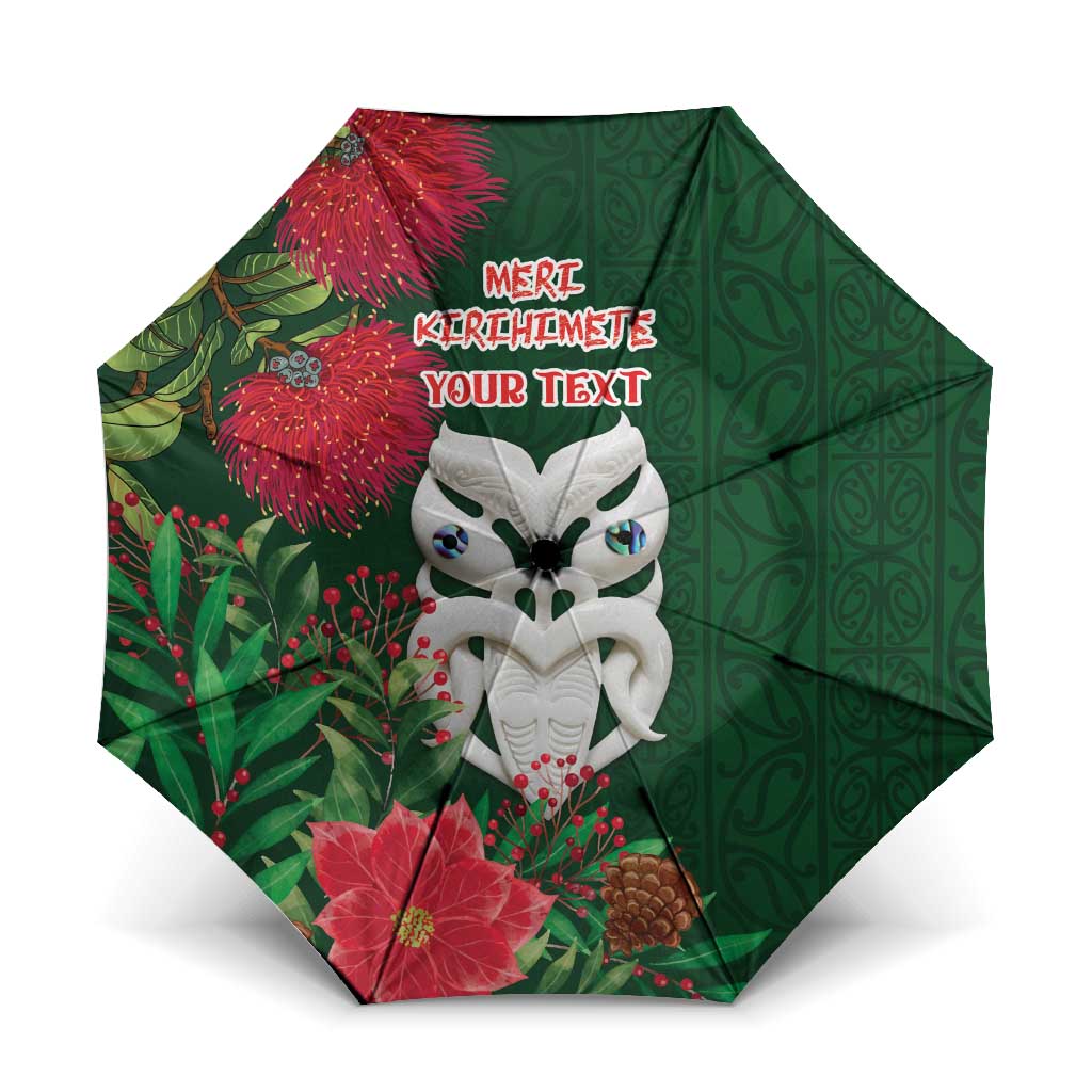 Maori Wheku Meri Kirihimete Personalised Umbrella All Green Indigenous Maori Motif LT9 One Size Folded 11.42 inch Opened Diameter 37.4 inch Green - Polynesian Pride
