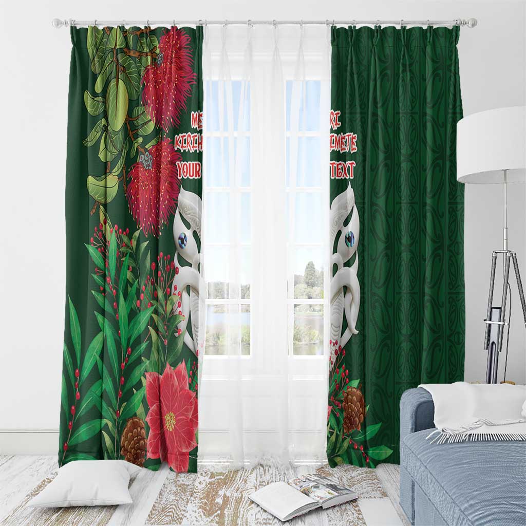 Maori Wheku Meri Kirihimete Personalised Window Curtain All Green Indigenous Maori Motif - Polynesian Pride