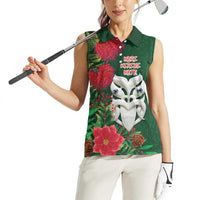 Maori Wheku Meri Kirihimete Personalised Women Sleeveless Polo Shirt All Green Indigenous Maori Motif - Polynesian Pride