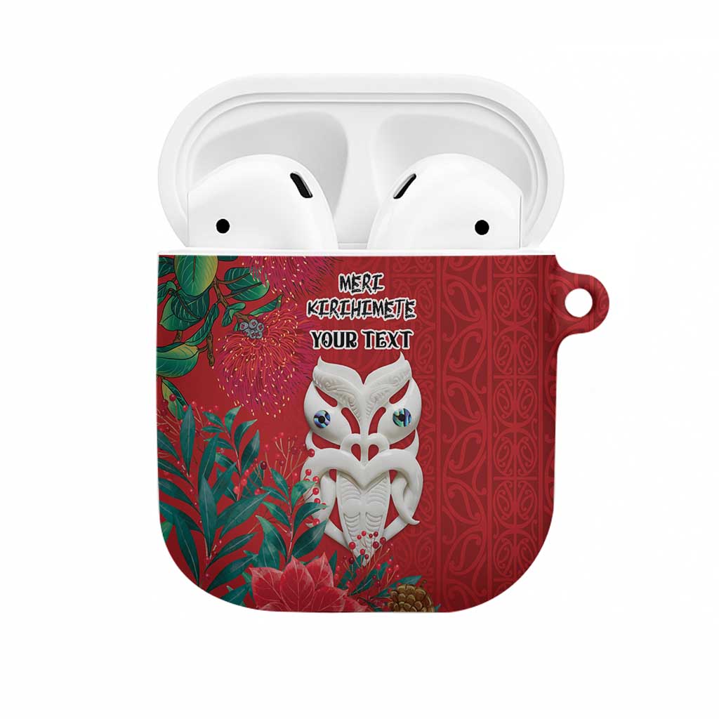 Maori Wheku Meri Kirihimete Personalised AirPods Case All Red Indigenous Maori Motif LT9 Red - Polynesian Pride