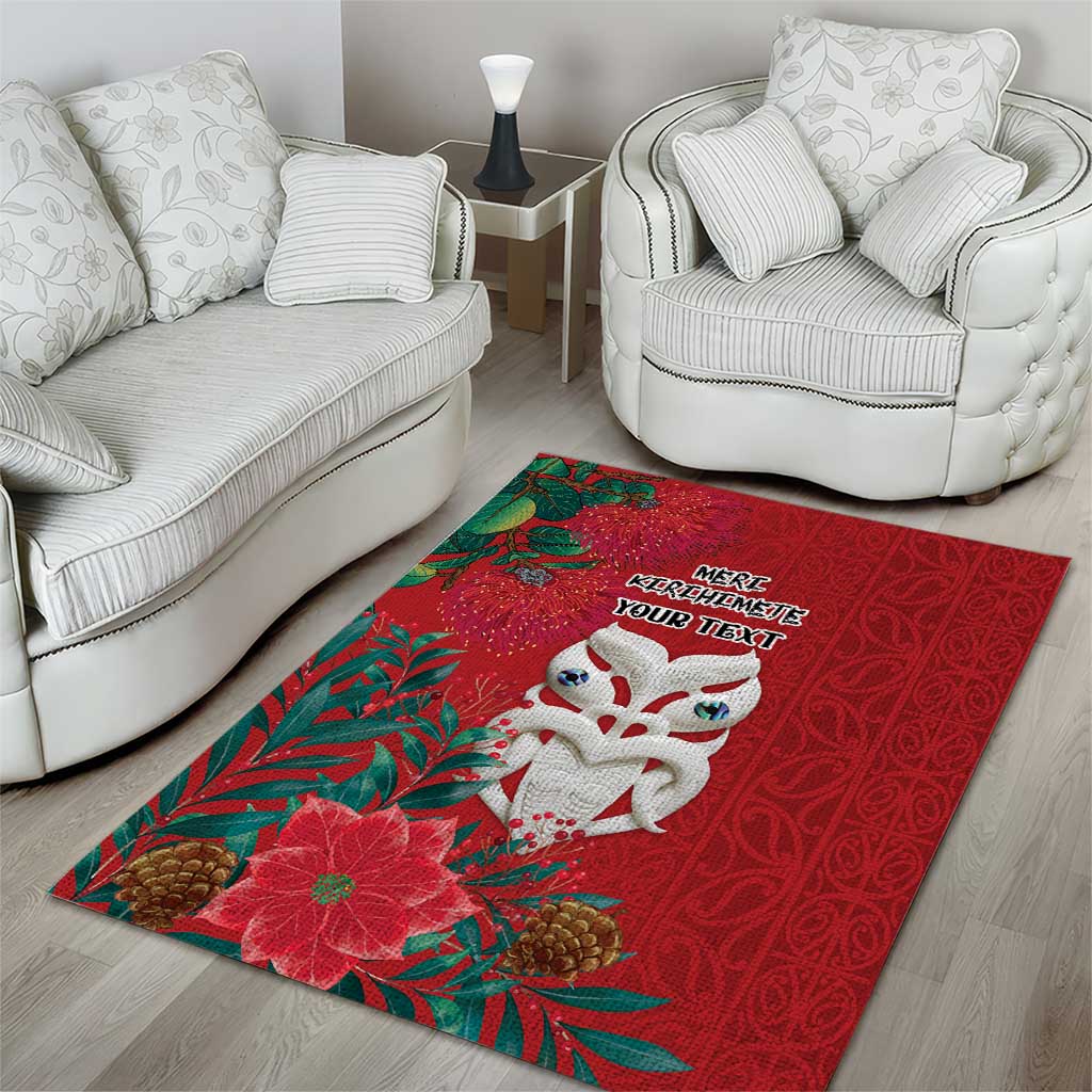 Maori Wheku Meri Kirihimete Personalised Area Rug All Red Indigenous Maori Motif - Polynesian Pride