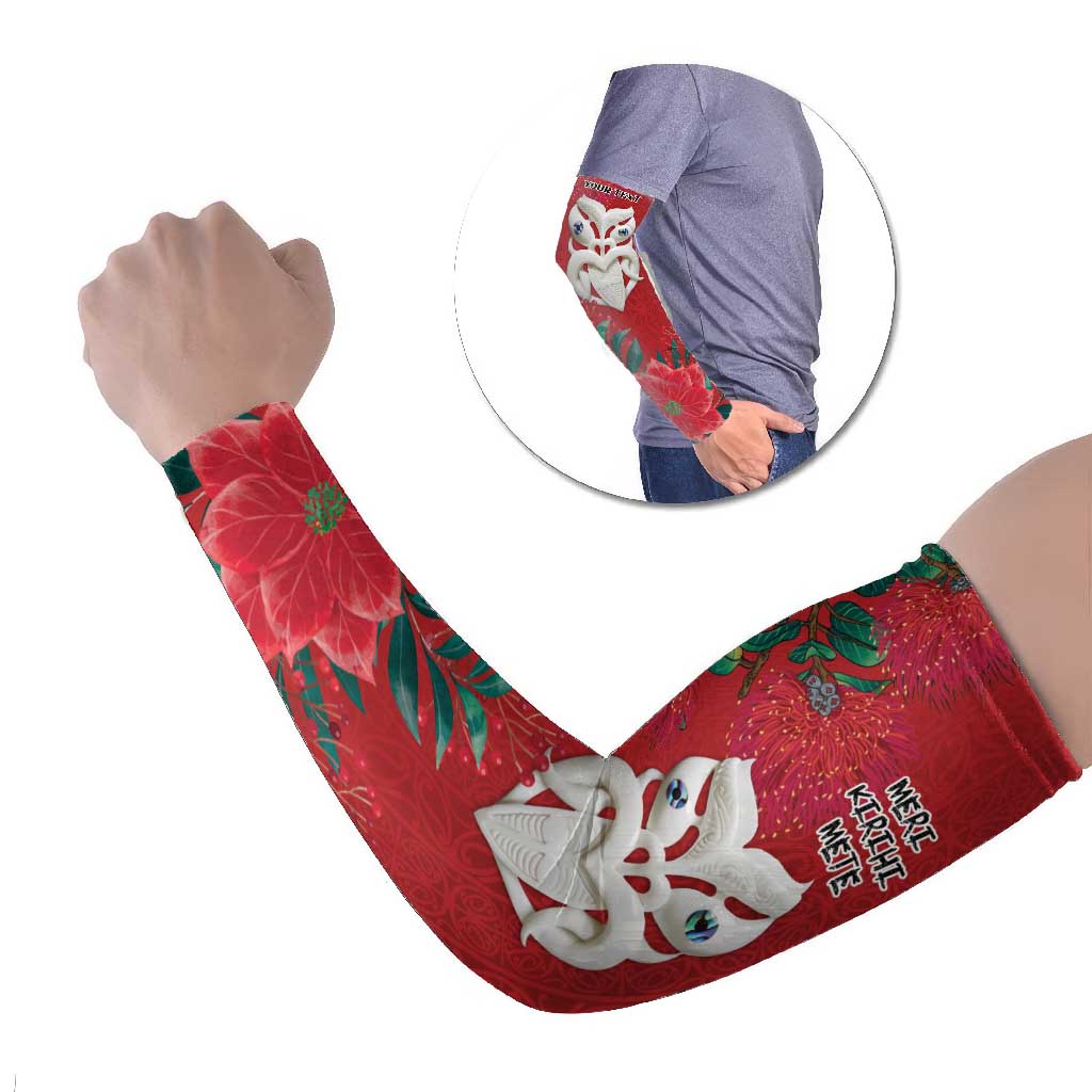 Maori Wheku Meri Kirihimete Personalised Arm Sleeves All Red Indigenous Maori Motif LT9 Set of 2 Red - Polynesian Pride