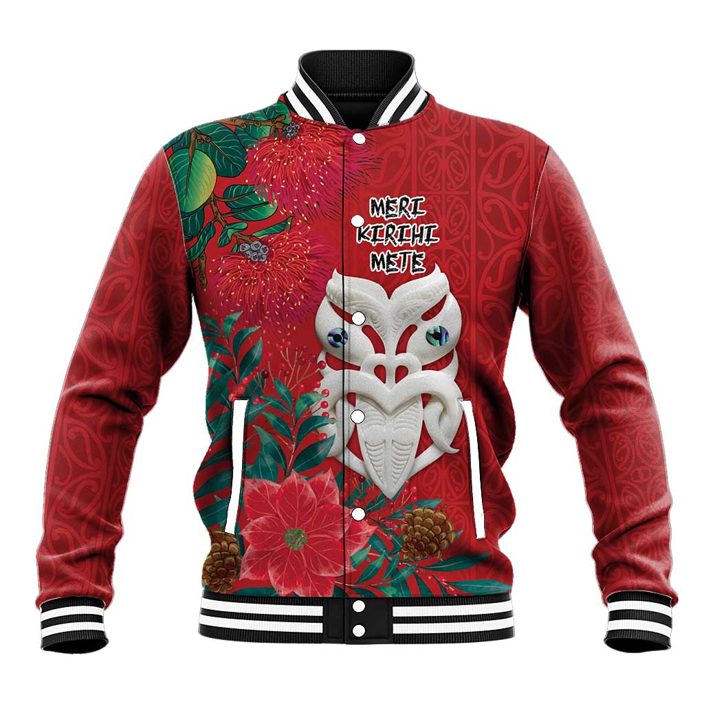 Maori Wheku Meri Kirihimete Personalised Baseball Jacket All Red Indigenous Maori Motif - Polynesian Pride