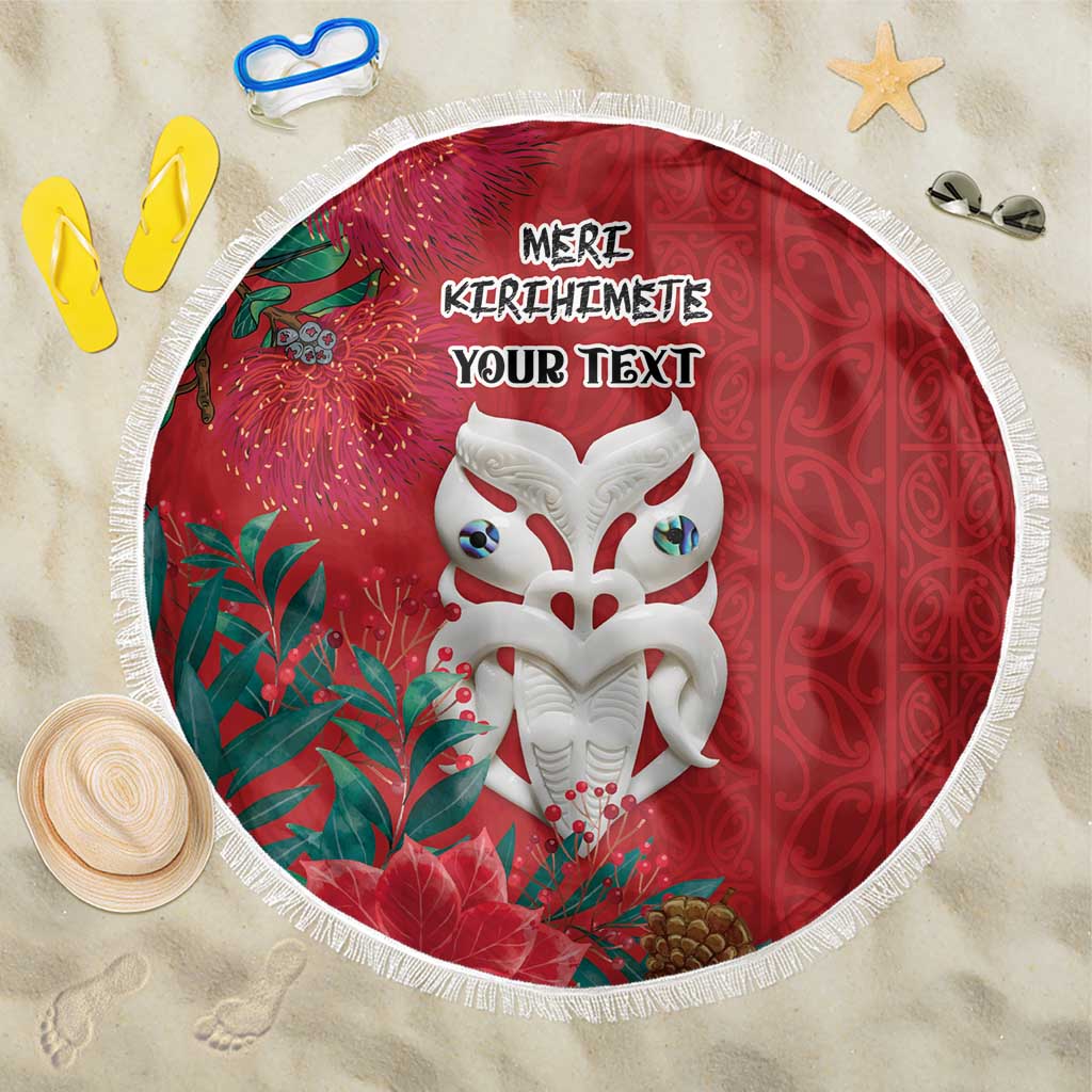 Maori Wheku Meri Kirihimete Personalised Beach Blanket All Red Indigenous Maori Motif LT9 One Size 150cm Red - Polynesian Pride