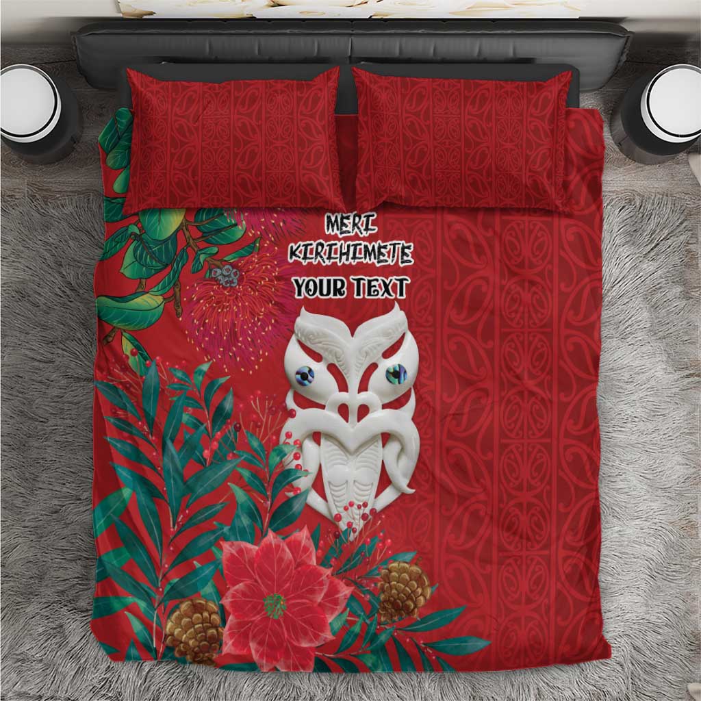 Maori Wheku Meri Kirihimete Personalised Bedding Set All Red Indigenous Maori Motif - Polynesian Pride