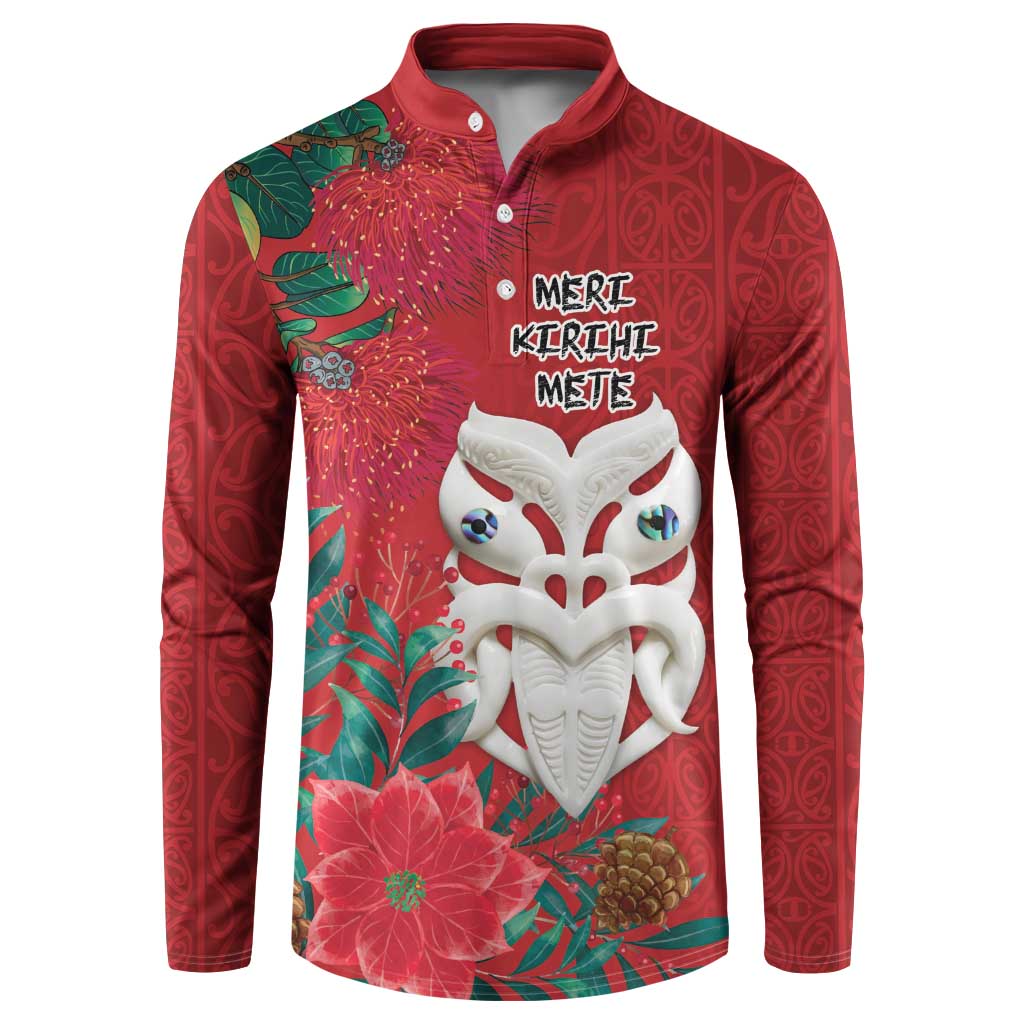 Maori Wheku Meri Kirihimete Personalised Button Sweatshirt All Red Indigenous Maori Motif LT9 Red - Polynesian Pride