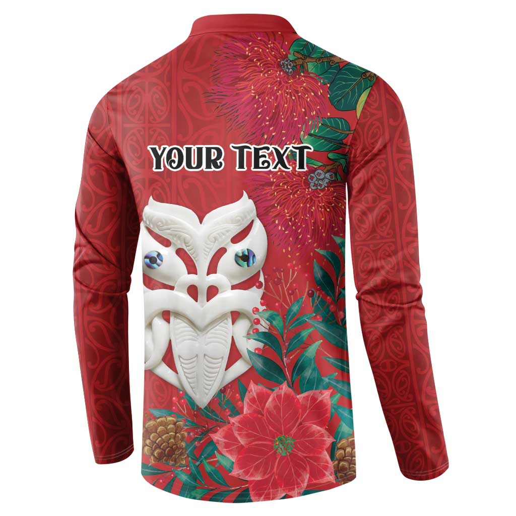 Maori Wheku Meri Kirihimete Personalised Button Sweatshirt All Red Indigenous Maori Motif - Polynesian Pride