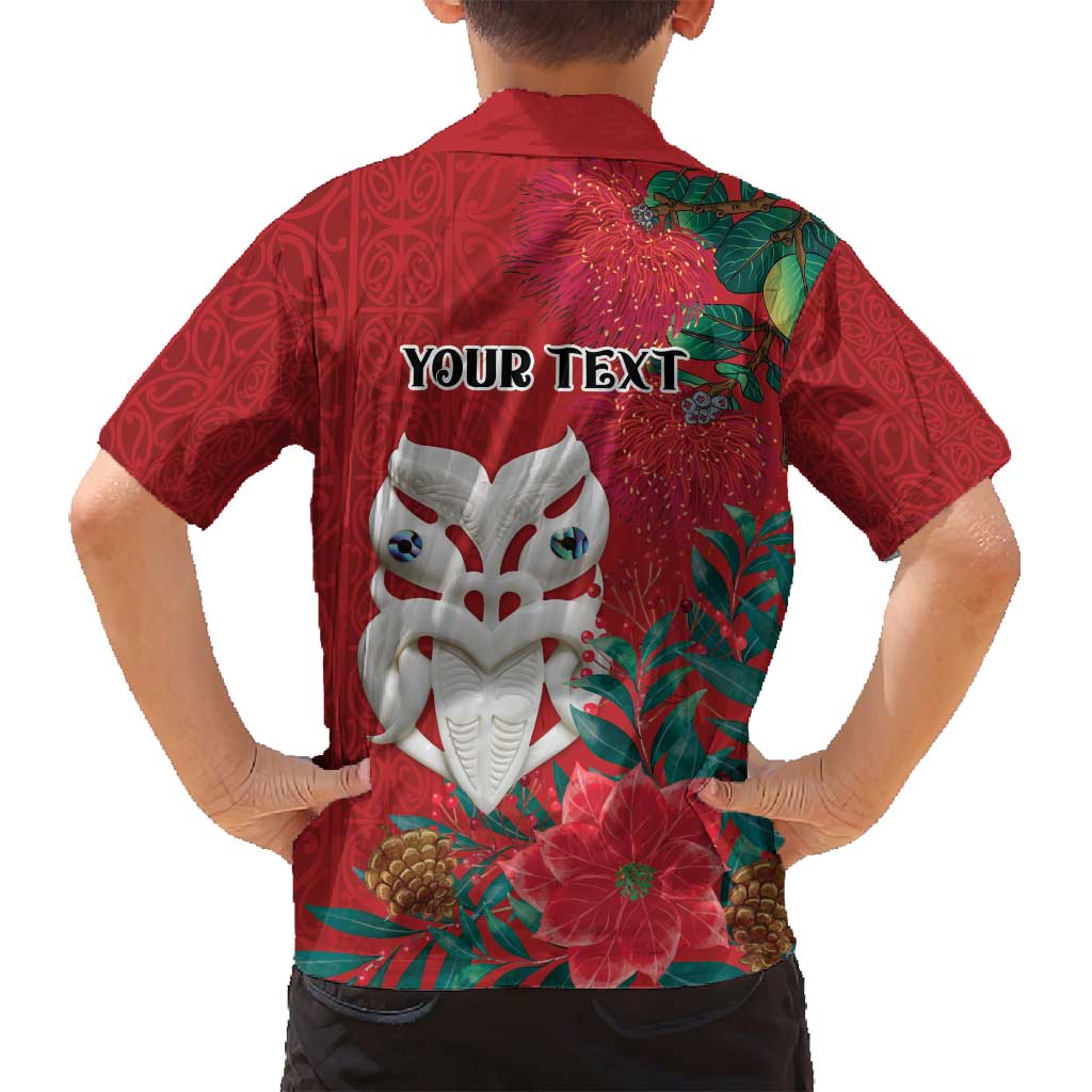 Maori Wheku Meri Kirihimete Personalised Family Matching Off Shoulder Short Dress and Hawaiian Shirt All Red Indigenous Maori Motif - Polynesian Pride