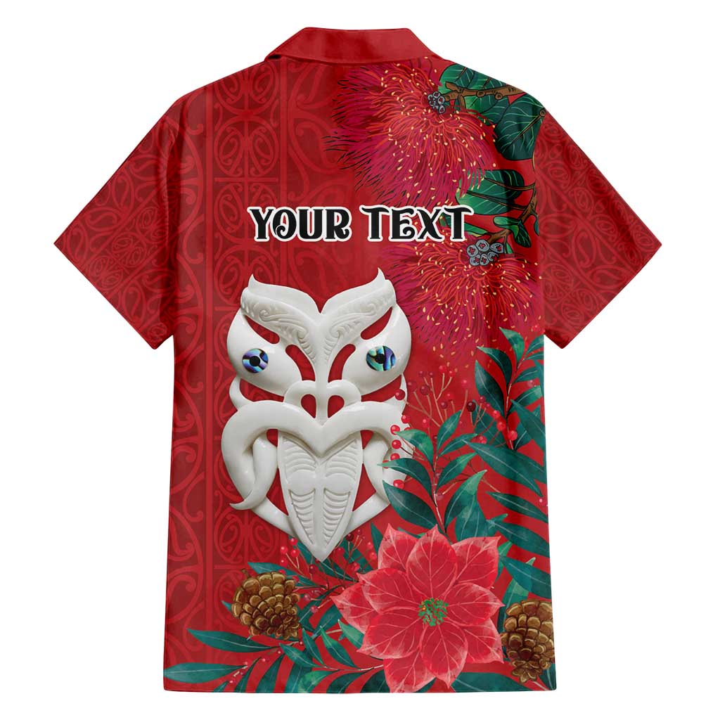 Maori Wheku Meri Kirihimete Personalised Family Matching Off Shoulder Short Dress and Hawaiian Shirt All Red Indigenous Maori Motif - Polynesian Pride