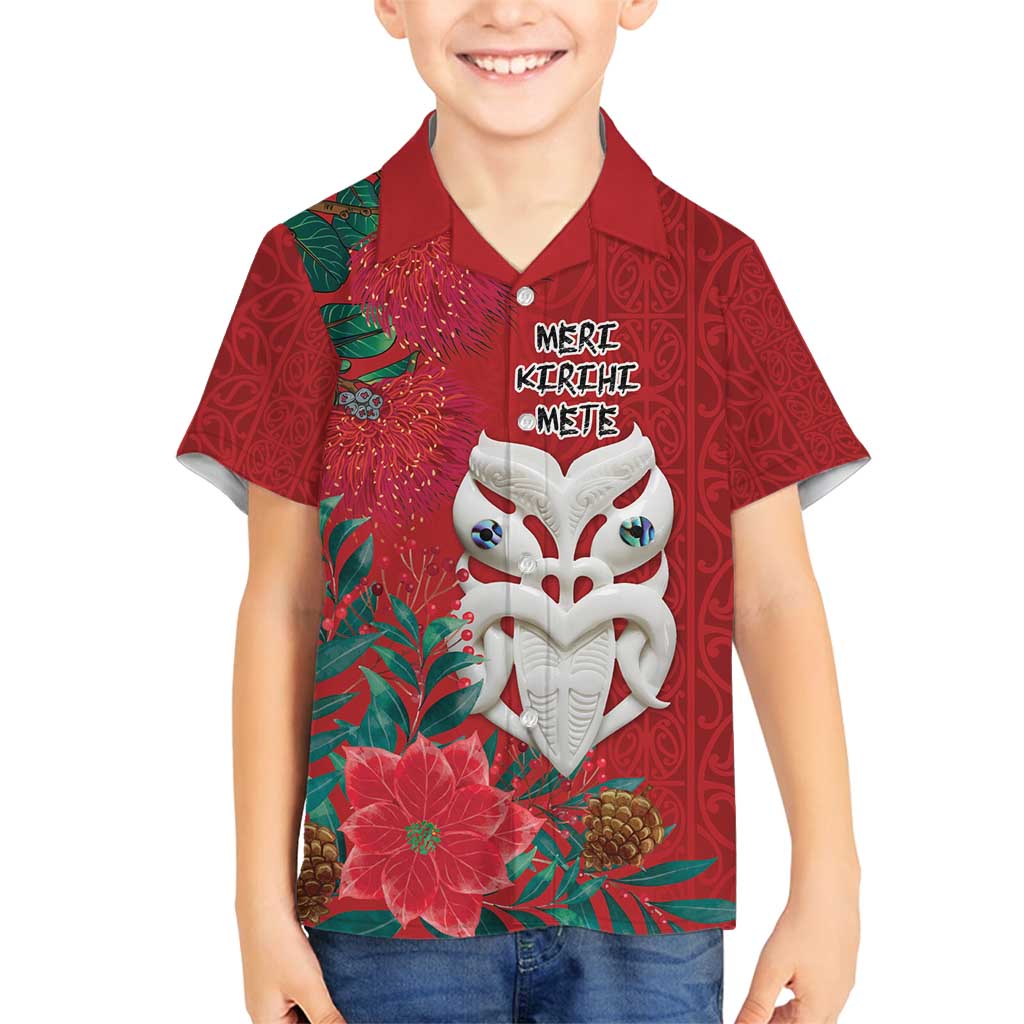 Maori Wheku Meri Kirihimete Personalised Family Matching Off Shoulder Short Dress and Hawaiian Shirt All Red Indigenous Maori Motif - Polynesian Pride