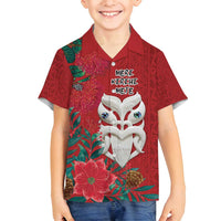 Maori Wheku Meri Kirihimete Personalised Family Matching Off Shoulder Short Dress and Hawaiian Shirt All Red Indigenous Maori Motif - Polynesian Pride