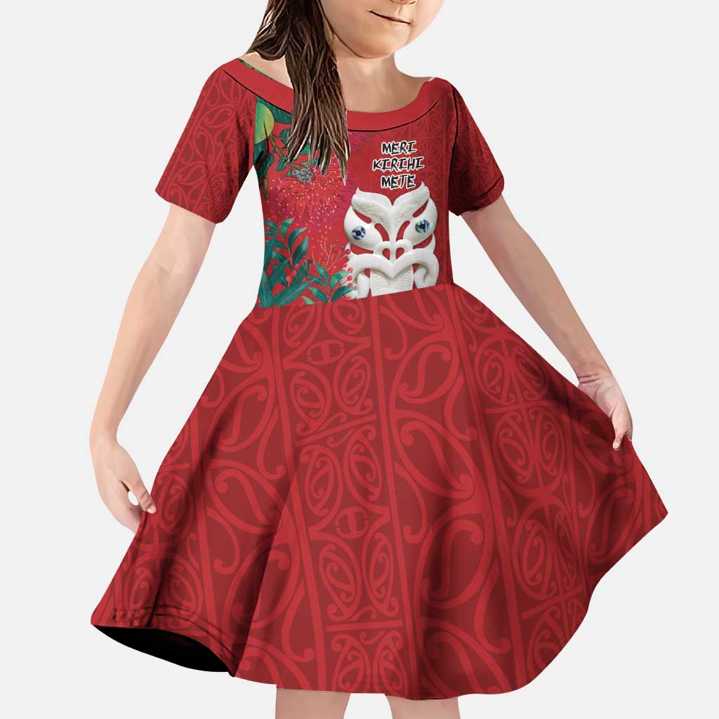 Maori Wheku Meri Kirihimete Personalised Family Matching Puletasi and Hawaiian Shirt All Red Indigenous Maori Motif - Polynesian Pride