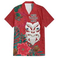 Maori Wheku Meri Kirihimete Personalised Family Matching Puletasi and Hawaiian Shirt All Red Indigenous Maori Motif - Polynesian Pride