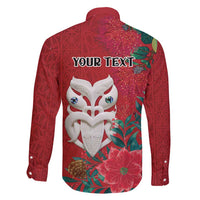 Maori Wheku Meri Kirihimete Personalised Family Matching Puletasi and Hawaiian Shirt All Red Indigenous Maori Motif - Polynesian Pride