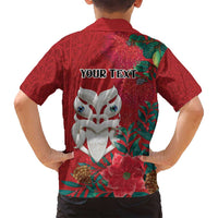 Maori Wheku Meri Kirihimete Personalised Family Matching Tank Maxi Dress and Hawaiian Shirt All Red Indigenous Maori Motif - Polynesian Pride