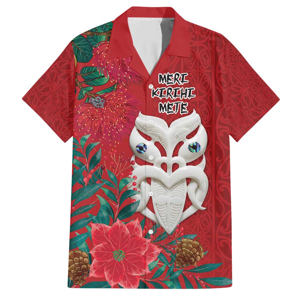 Maori Wheku Meri Kirihimete Personalised Family Matching Tank Maxi Dress and Hawaiian Shirt All Red Indigenous Maori Motif - Polynesian Pride