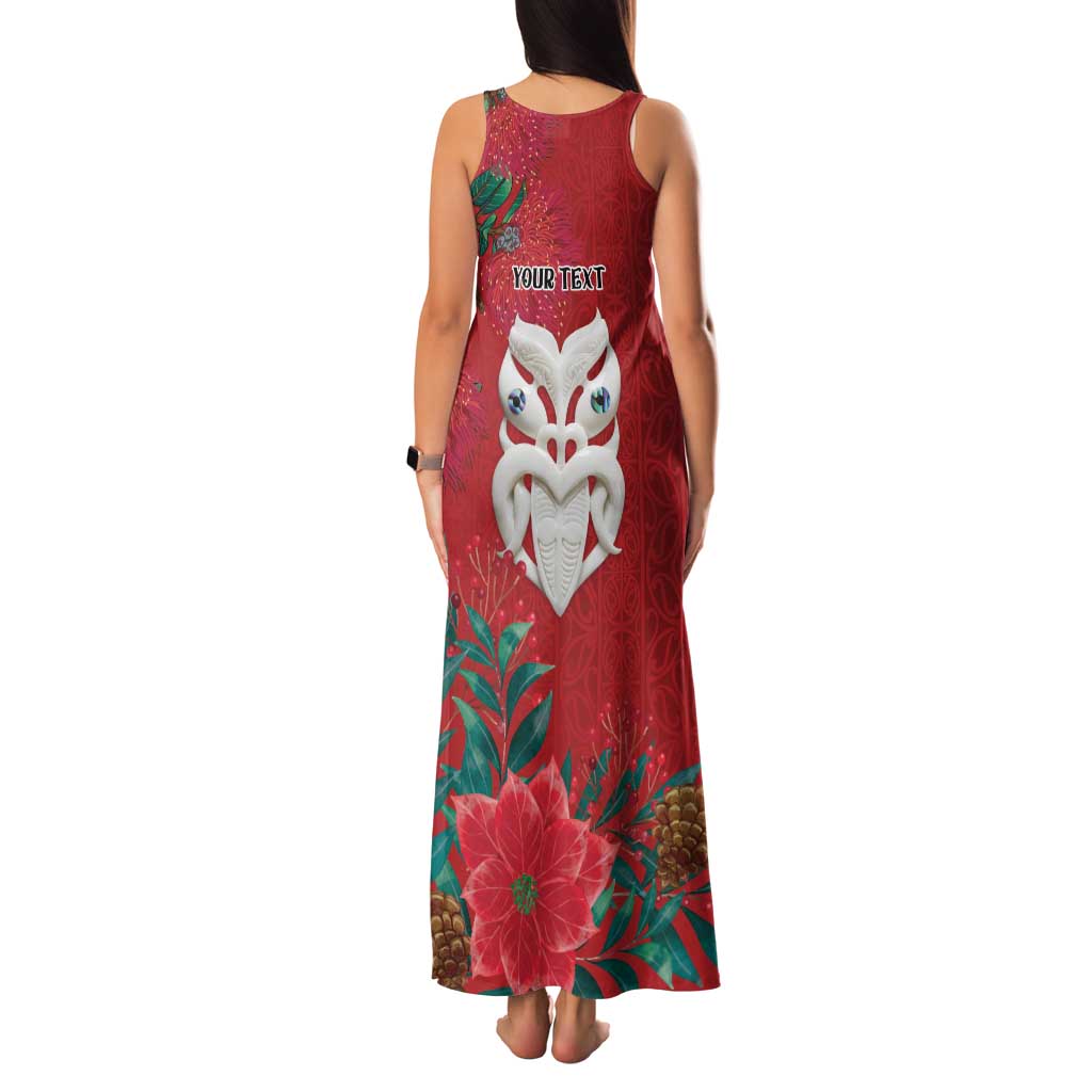 Maori Wheku Meri Kirihimete Personalised Family Matching Tank Maxi Dress and Hawaiian Shirt All Red Indigenous Maori Motif - Polynesian Pride