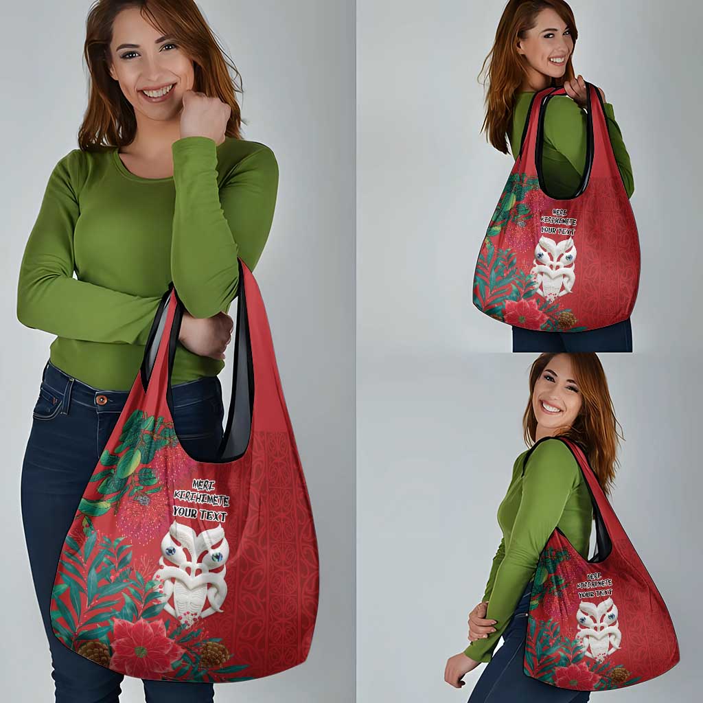 Maori Wheku Meri Kirihimete Personalised Grocery Bag All Red Indigenous Maori Motif - Polynesian Pride