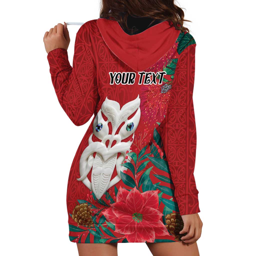 Maori Wheku Meri Kirihimete Personalised Hoodie Dress All Red Indigenous Maori Motif - Polynesian Pride