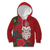 Maori Wheku Meri Kirihimete Personalised Kid Hoodie All Red Indigenous Maori Motif - Polynesian Pride