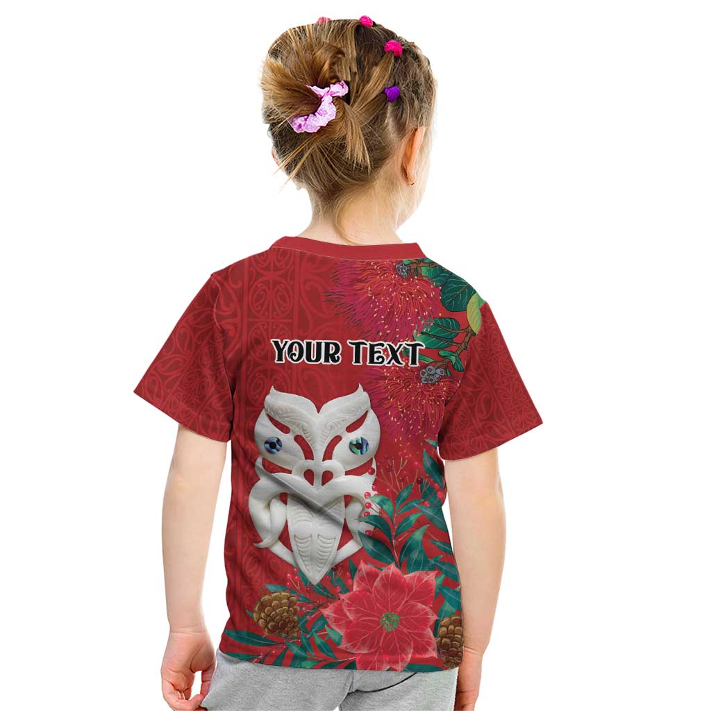 Maori Wheku Meri Kirihimete Personalised Kid T Shirt All Red Indigenous Maori Motif - Polynesian Pride
